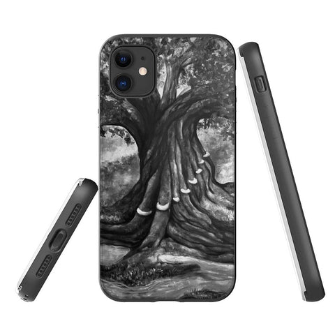 iPhone Case with Card Space - Mother Tree - Black and White